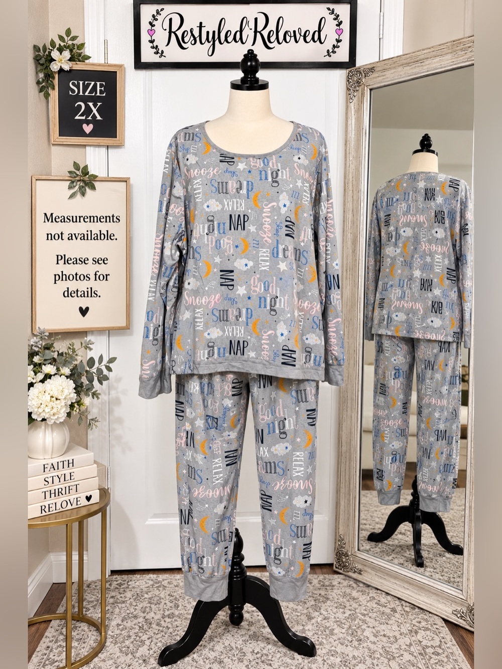 Secret Treasures Sleepwear Pajama Set – Gray Sleep Print – 2X (18W–20W) NWT